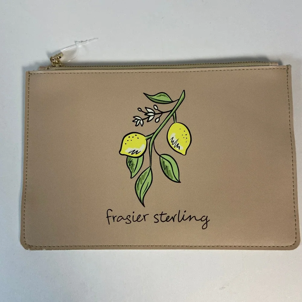 Frasier Sterling Lemon Fruitcore Graphic Vegan Leather Zipper Pouch Makeup Bag